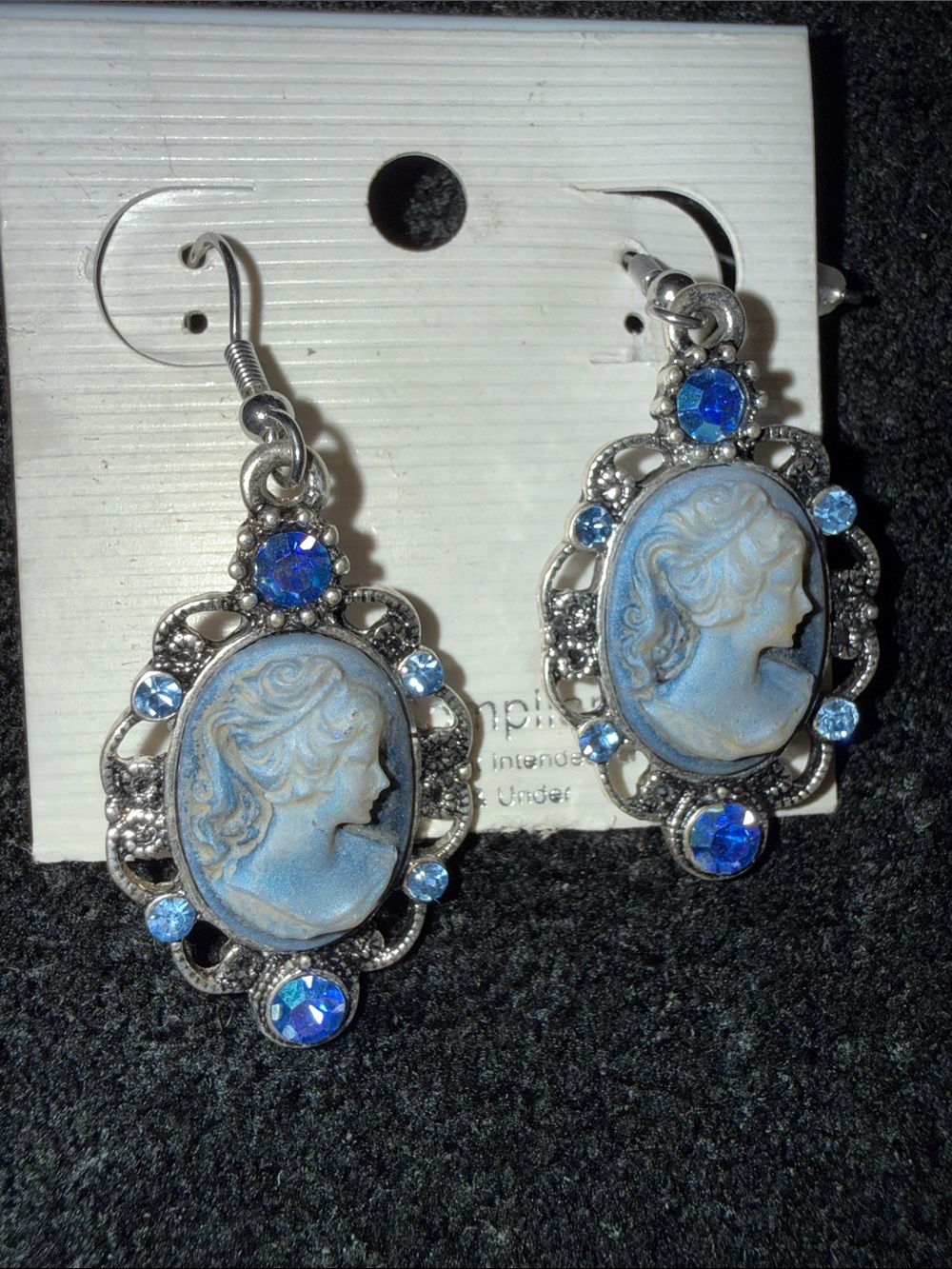 Vintage-Inspired Blue Cameo Drop Earrings